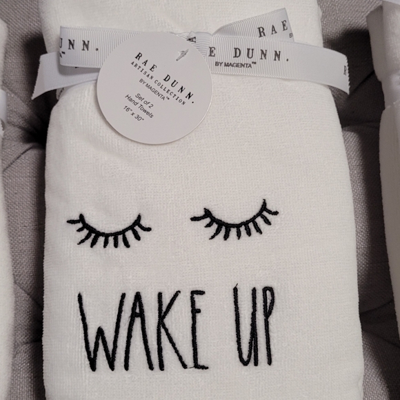 Rae Dunn WAKE UP Set of 2 Hand Towels - Picture 2 of 3
